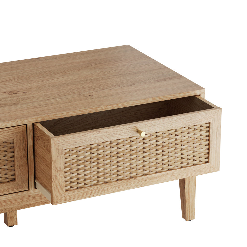 Bordeaux Boho Natural Wood & Rattan Rectangle Coffee Table